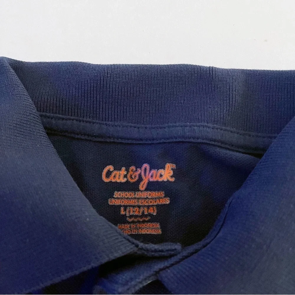 CAT & JACK Boys' Short Sleeve Pique Uniform Navy Polo Shirt - L (12/14)